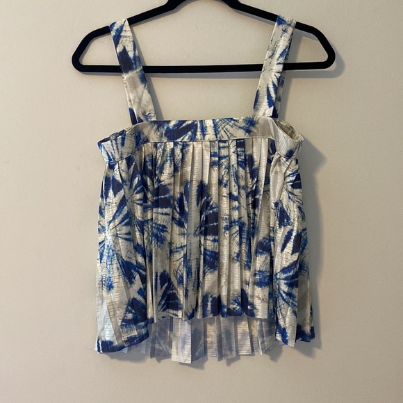H&M, Beautiful Pleated Sleeveless Cropped Blue Sunburst Blouse, Size S - Picture 7 of 7
